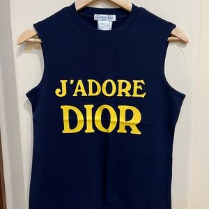 J'ADORE Dior Logo Tank Top muscle t shirt Size EU 38-40 navy/yellow lg/xl